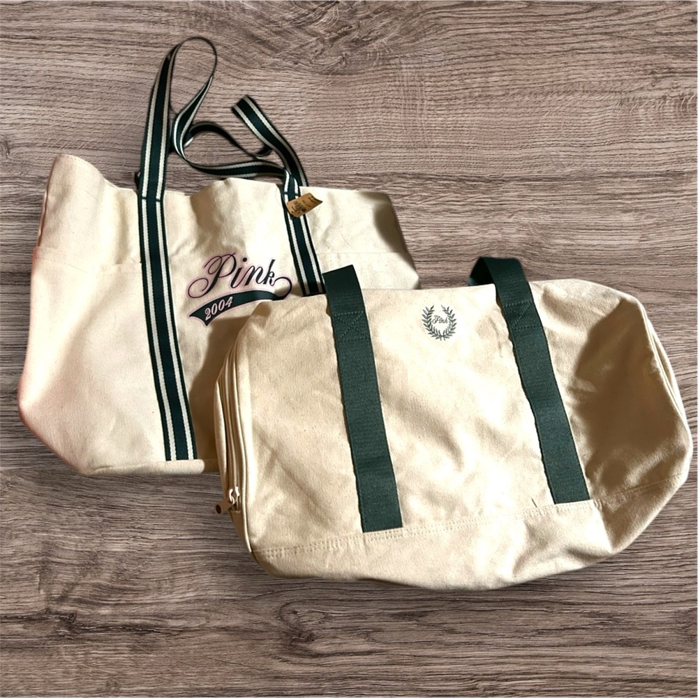 PINK Victoria Secret Beige Tote and Duffel Bag Set